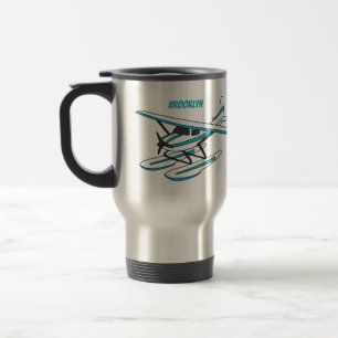 Taza De Viaje Ilustracion de hidroavión azul blanco