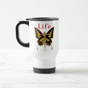 Taza De Viaje Ilustración de Mujer Volando Mariposa Flapper