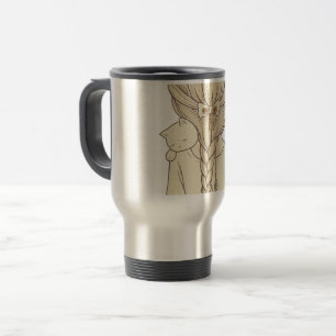 Taza De Viaje Ilustración de niña con trenza y gato – Pastel sua