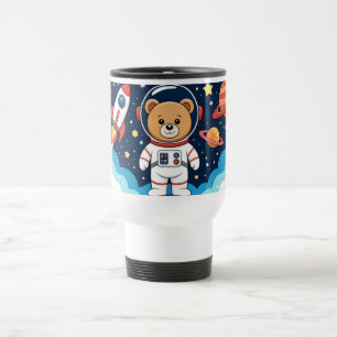 Taza De Viaje Ilustración de personaje espacial de oso de dibujo