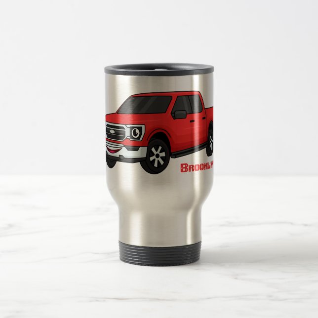 Taza De Viaje Ilustracion de personalizado de camioneta roja (Centro)