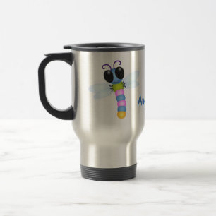 Taza De Viaje Ilustracion de personalizado de libélula azul y ro
