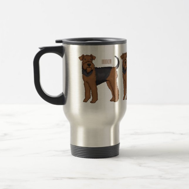 Taza De Viaje Ilustracion de personalizado de perro Airedale ter (Izquierda)