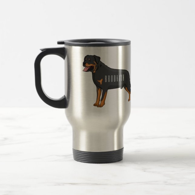 Taza De Viaje Ilustracion de personalizado de perro de Rottweile (Izquierda)