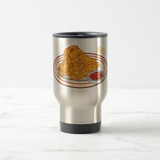 Taza De Viaje Ilustracion de pollo frito personalizado (Centro)