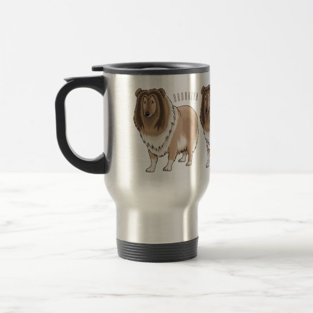 Taza De Viaje Ilustracion del personalizado del perro del collie (Izquierda)