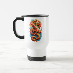 Taza De Viaje Ilustración Fiery del Dragón Rojo Chino-67561