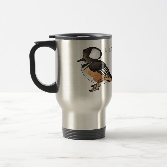 Taza De Viaje Ilustracion personalizado de aves merganser con ca (Izquierda)