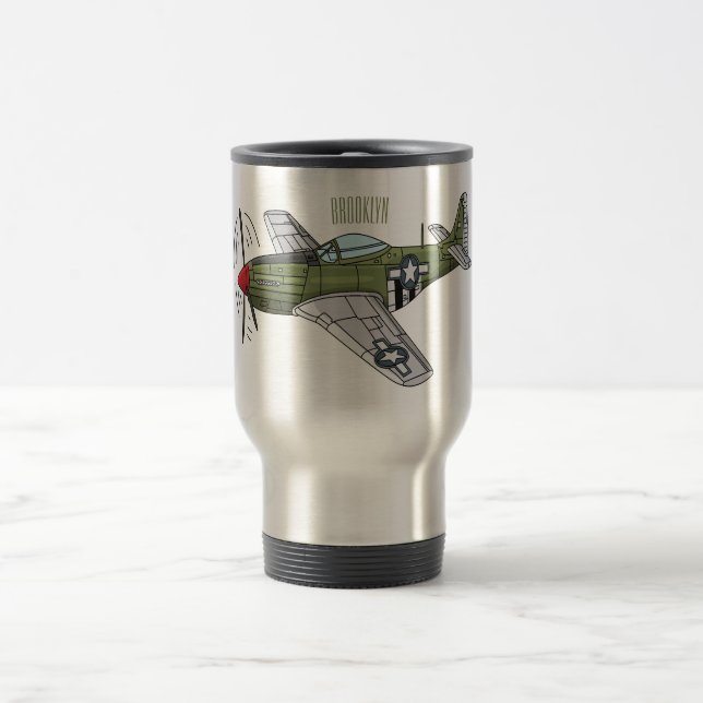 Taza De Viaje Ilustracion personalizado de avión militar (Centro)