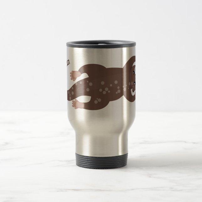 Taza De Viaje Ilustracion personalizado de buceo con nutria (Centro)