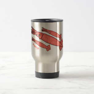 Taza De Viaje Ilustracion personalizado de calamar rosa feliz