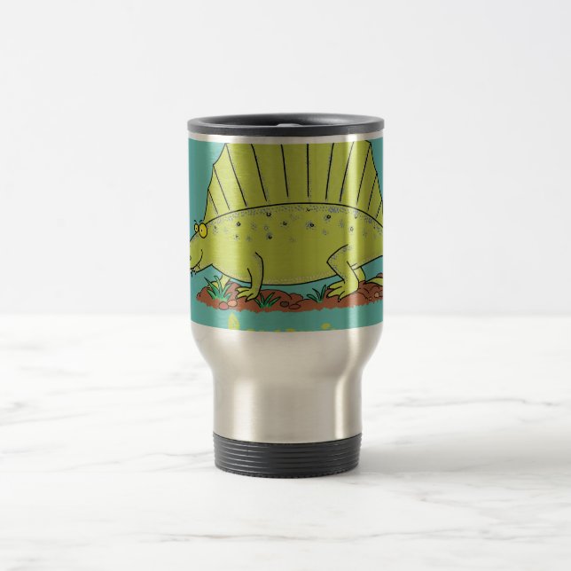 Taza De Viaje Ilustracion personalizado de dimetrodon verde lind (Centro)