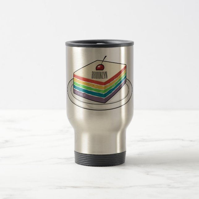 Taza De Viaje Ilustracion personalizado de pastel de arcoiris (Centro)
