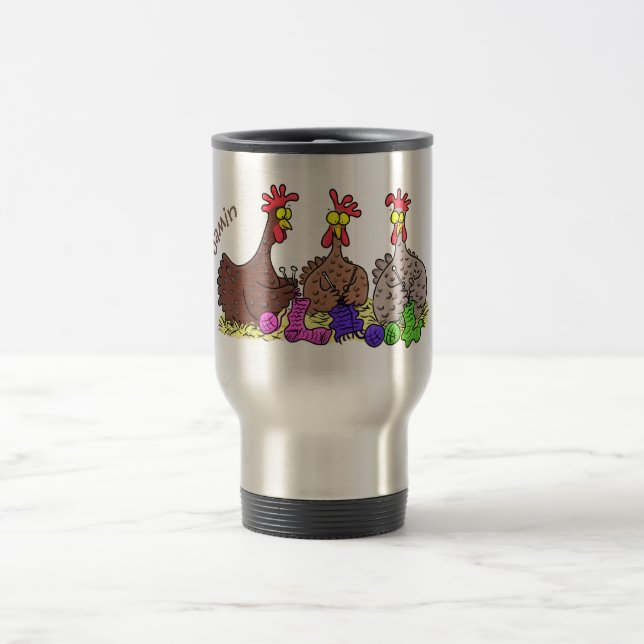 Taza De Viaje Ilustracion personalizado de pollos de punto diver (Centro)