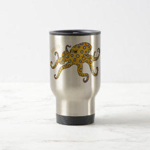 Taza De Viaje Ilustracion personalizado de pulpo de anillo azul