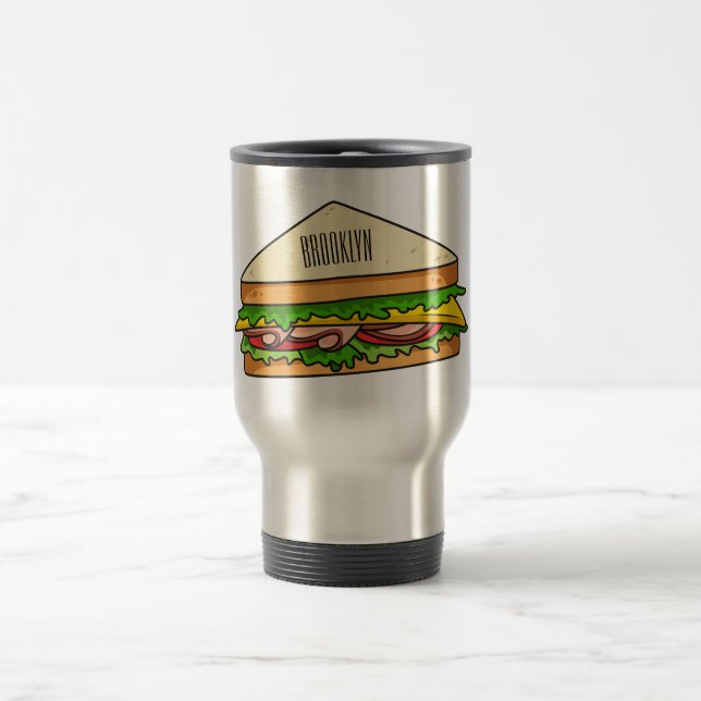 Taza De Viaje Ilustracion personalizado de sándwich (Centro)