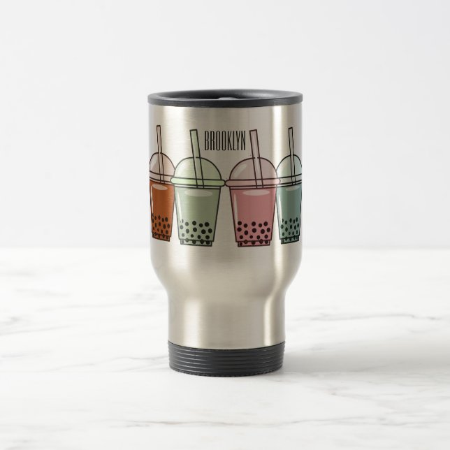 Taza De Viaje Ilustracion personalizado de té de burbujas (Centro)