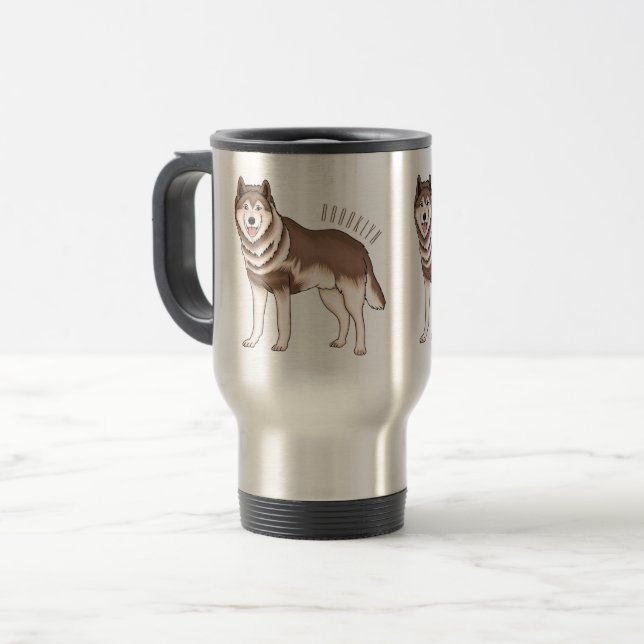 Taza De Viaje Ilustracion personalizado husky siberiano (Anverso izquierdo)