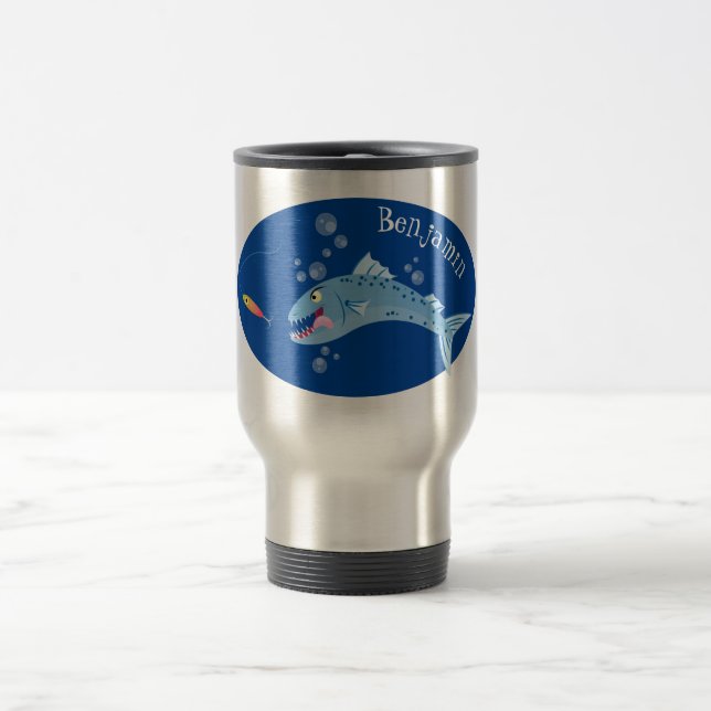 Taza De Viaje Ilustracion personalizado pescador hambriento de b (Centro)