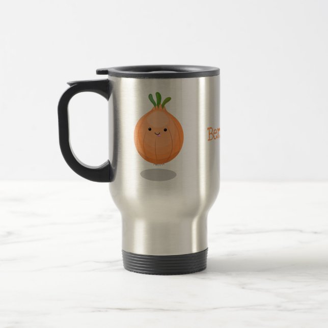 Taza De Viaje Ilustracion personalizado verde de cebolla marrón  (Izquierda)