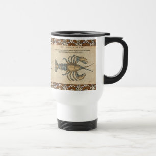 Taza De Viaje Ilustración Vintage de Langosta: Damask Costero