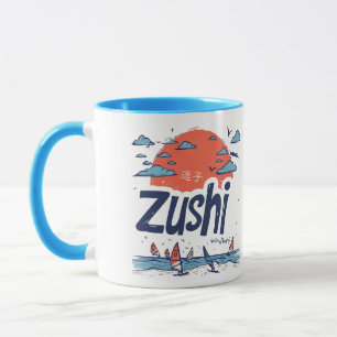 Taza de viaje ilustrada de la costa de Zushi Japón