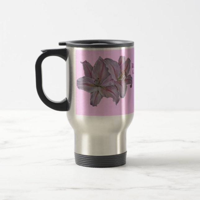 Taza De Viaje imagen de flores de lirio rosa bonito floral (Izquierda)