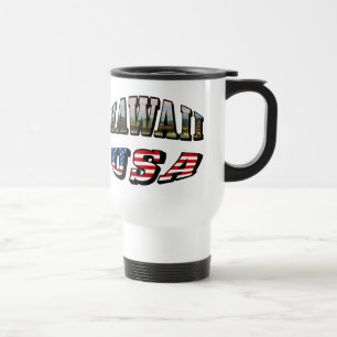 Taza De Viaje Imagen de Hawaii y texto de bandera de Estados Uni