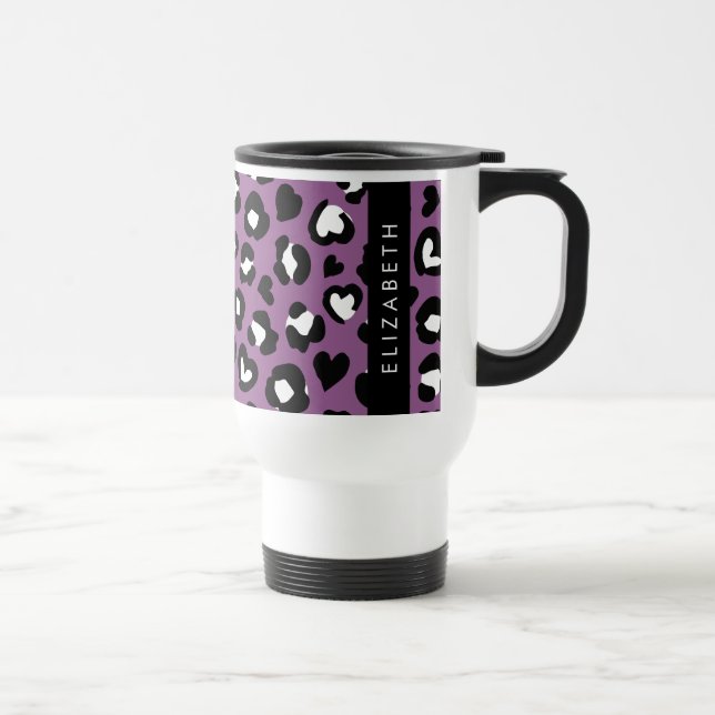 Taza De Viaje Impresión animal, leopardo morado, corazón, tu nom (Derecha)