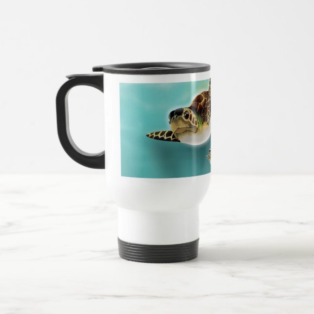 Taza De Viaje Impresión artística de las tortugas marinas. (Izquierda)