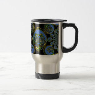 Taza De Viaje Impresión de arte en Kaleidoscope azul y amarillo