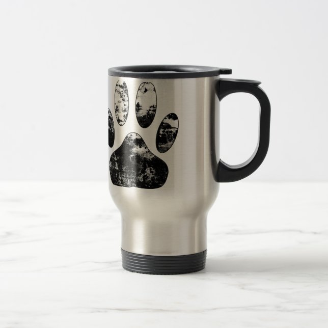 Taza De Viaje Impresión de garras de perro negro y blanco (Derecha)