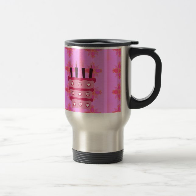 Taza De Viaje Impresión de tarta de cumpleaños rosada (Derecha)