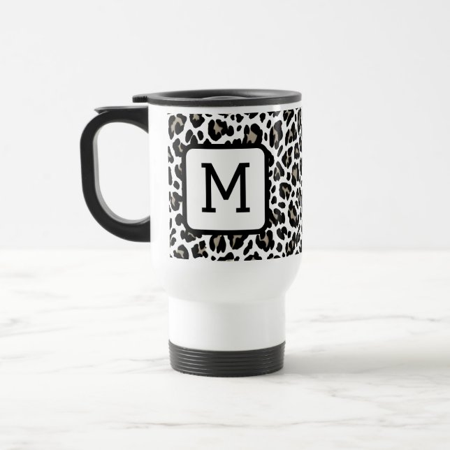 Taza De Viaje Impresión monogramada de leopardo negro y blanco (Izquierda)