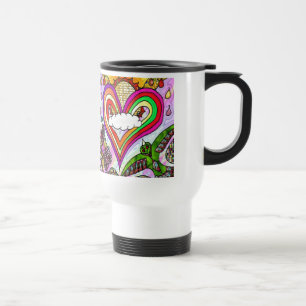 Taza De Viaje Impresión psicodélica de arte cardíaco arcoiris