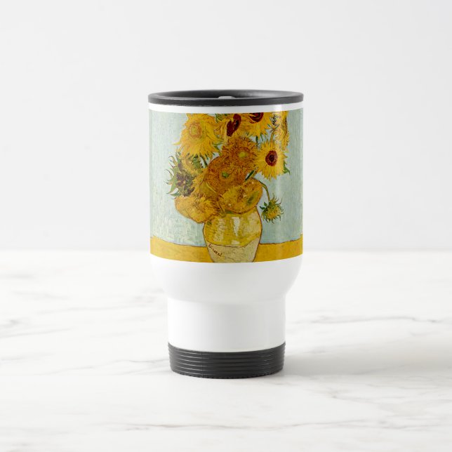 Taza De Viaje Impresionista de Vincent Van Gogh 12 Sunflowers (Centro)
