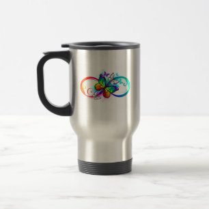Taza De Viaje Infinidad brillante con la mariposa arcoiris