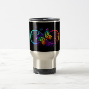 Taza De Viaje Infinidad vibrante con mariposa arco iris sobre ne