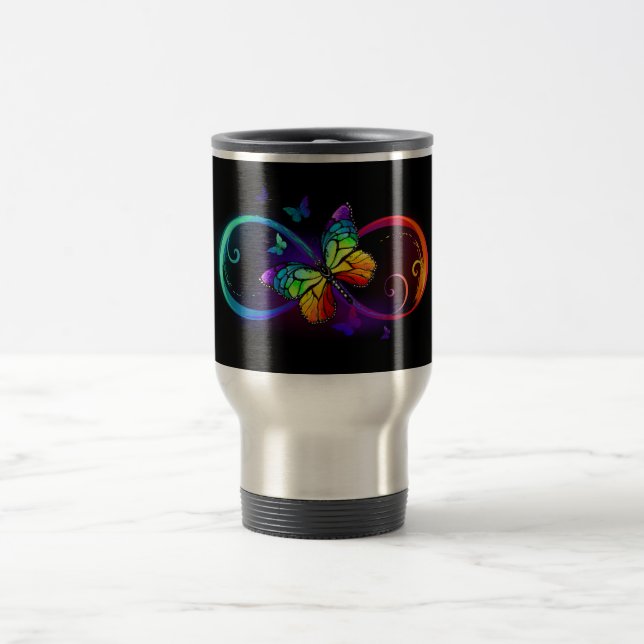 Taza De Viaje Infinidad vibrante con mariposa arco iris sobre ne (Centro)