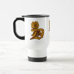 Taza De Viaje Inicial D de Monograma Elegante Peonía Dorada Pers