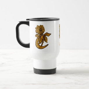 Taza De Viaje Inicial de monograma C Elegante Peonía Dorada Pers