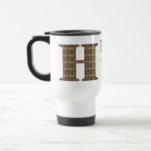 Taza De Viaje Inicial de monograma H Floral Vintage Personalizad