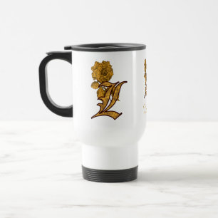 Taza De Viaje Inicial de monograma L elegante peonía dorada pers