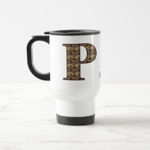 Taza De Viaje Inicial de monograma P Floral Vintage Personalizad