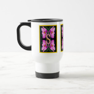 Taza De Viaje Inicial de monograma personalizado Nombre Rosa Cos