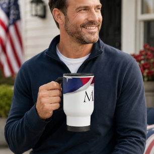 Taza De Viaje Inicial monogramada de la bandera estadounidense p
