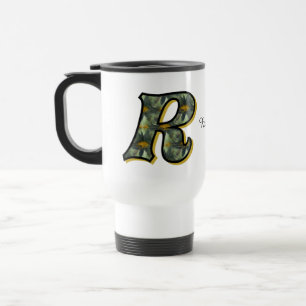 Taza De Viaje Inicial R de Monograma Arte Floral de Margarita Pe