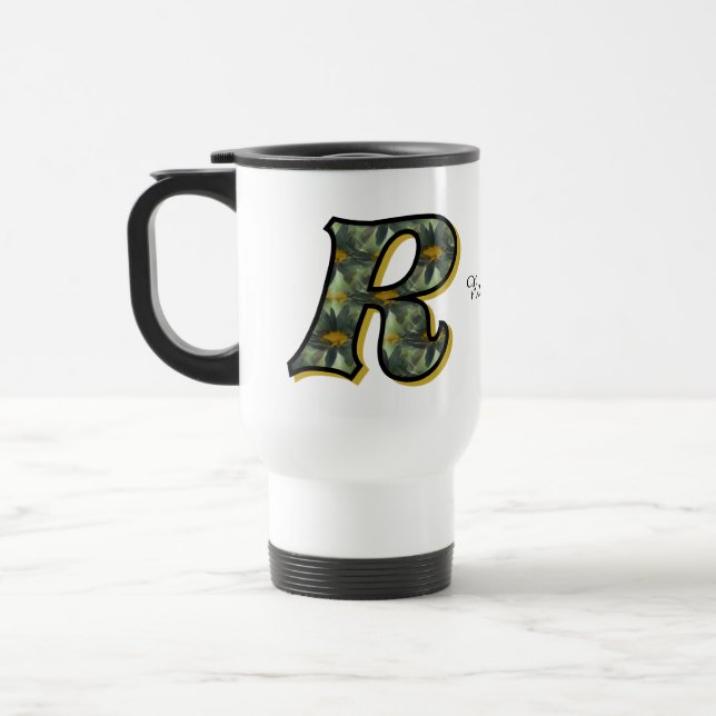 Taza De Viaje Inicial R de Monograma Arte Floral de Margarita Pe (Izquierda)