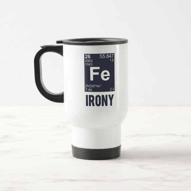 Taza De Viaje Ironía irónica del FE del elemento químico (Izquierda)