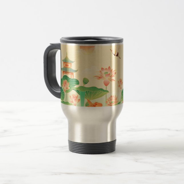 Taza De Viaje Japanese Garden Koi Pond and Waterlilies Art (Anverso izquierdo)